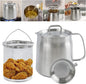68oz 304 Stainless Steel Oil Filter Pot, Heavy Duty Bacon Grease Container & Deep Fryer Basket, Large Capacity Multi-function Oil Filter Vessel with Strainer for Kitchen Storing Frying Cooking Grease