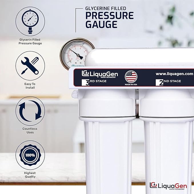 LiquaGen - 6 Stage Heavy Duty - 0 TDS/PPM Reverse Osmosis/Deionization Aquarium Reef Water Filter System | Ultimate Purification RO/DI Machine w/Dual Deionization Canisters (75 GPD)