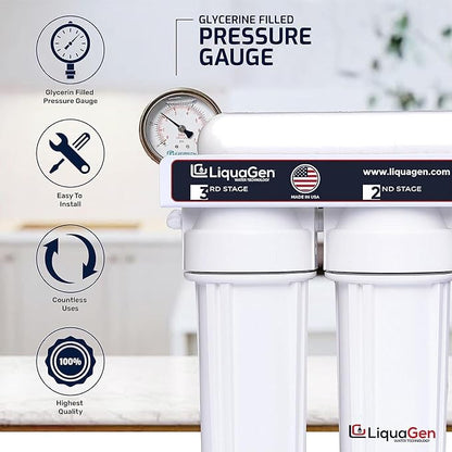 LiquaGen - 6 Stage Heavy Duty - 0 TDS/PPM Reverse Osmosis/Deionization Aquarium Reef Water Filter System | Ultimate Purification RO/DI Machine w/Dual Deionization Canisters (75 GPD)