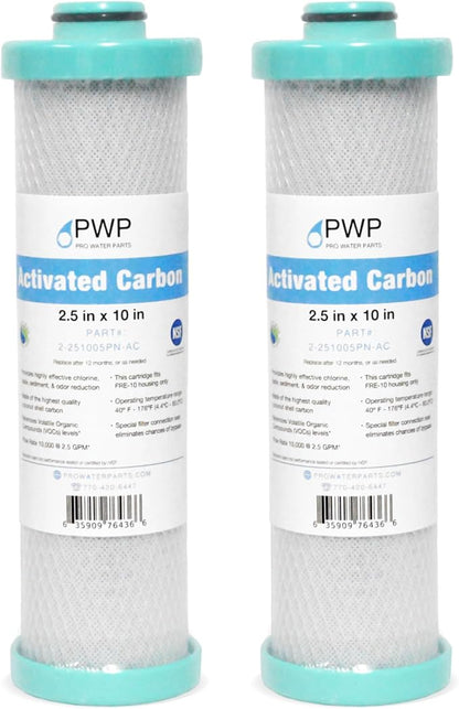 2 Pack 2.5 x 10" RV Water Filter Replaces FRE-10-GN Activated Carbon Block Push-Nipple Cartridge for Use with FRE-10H Housing OEM