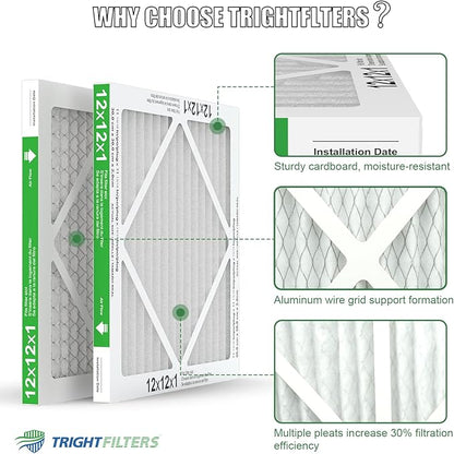 12x12x1 Air Filter 4 Pack, MERV 8 Pleated Dust Defense Air Filters Replacement Air Conditioner HVAC AC Furnace Filter, Durable and Lightweight