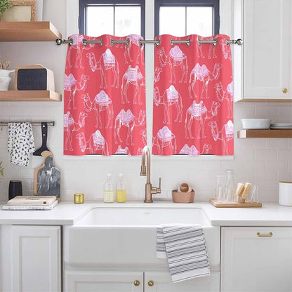 2 Panel Kitchen Cafe Curtains, Desert Camel Sunlight Filtering Nature Air Through, Home Decor Window Covering Tier Curtains for Bedroom Living Room Summer Sand Camel Animal Vintage Pink
