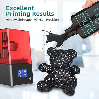 SUNLU 3D Printer Resin 1kg, Fast Curing Standard 3D Resin for LCD DLP SLA Resin 3D Printers, 395 to 405nm UV Curing 3D Printing Liquid Photopolymer Resin, Low Shrinkage, High Precision, 1000g, Black