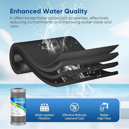 PUREPLUS 5 Micron 10" x 4.5" Whole House Activated Carbon Water Filter, Enhanced Lead Removal Carbon Replacement Cartridge, Compatible with GE GXWH40L, GXWH35F, BB10, FXHTC, FC15B, CTO10BB-CQB, 2PACK