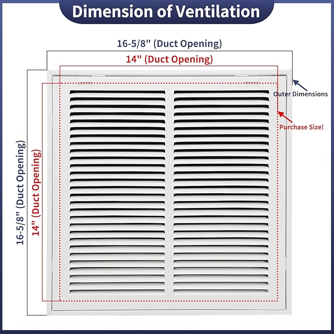 14"W x 14"H [Duct Opening Size] Steel Return Air Filter Grille - Removable Face/Door for 1 inch Filters -HVAC Vent Cover Grill - White [Outer Dimensions: 16 5/8"W X 16 5/8"H]