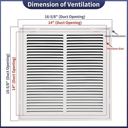 14"W x 14"H [Duct Opening Size] Steel Return Air Filter Grille - Removable Face/Door for 1 inch Filters -HVAC Vent Cover Grill - White [Outer Dimensions: 16 5/8"W X 16 5/8"H]