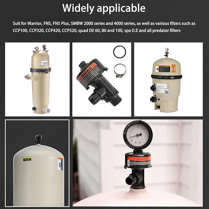 98209800 98209803 Manual Air Relief Valve with Pressure Gauge for Swimming Pool and Spa Filter High Flow Manual Relief Valve (No Pressure Gauge)
