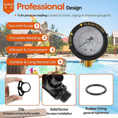 98209800 High Flow Manual Relief Valve/Air Relief Manual Valve Assembly with Pressure Gauge, Replacement for Pool and Spa Filter (1 PACK-98209800)
