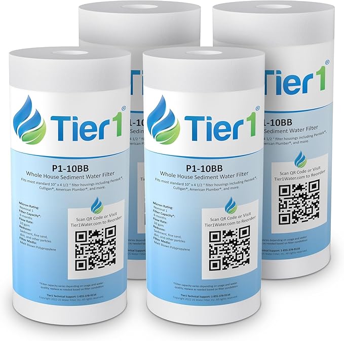 Tier1 1 Micron 10x4.5 Water Filter | Spun Wound Polypropylene Whole House Sediment Water Filter | Replacement for Pentek DGD-2501, 155359-43, SDC-45-1001 | 4.5 x 10 Water Filter Cartridge (4-Pack)