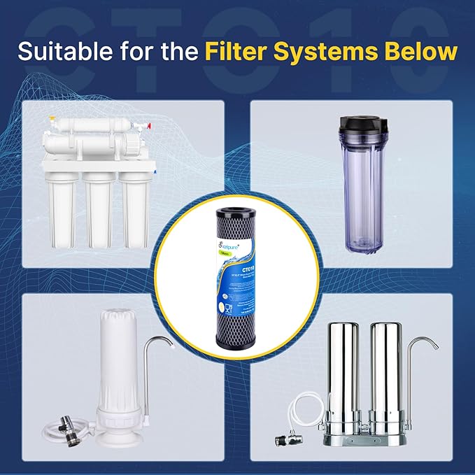 EXCELPURE 1 Micron 10" x 2.5" Whole House CTO Carbon Water Filter Cartridge Replacement for Home Countertop System, Dupont WFPFC8002, WFPFC9001, FXWTC, SCWH-5, WHEF-WHWC, WHCF-WHWC, CTO10, T01, 4PACK