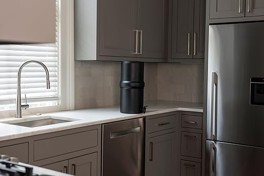 Boroux Compact Gravity-Fed Countertop Stainless Steel Water Filter System | 1.8 Gallons with 2 Authentic Black Foundation. Filters | Matte Black