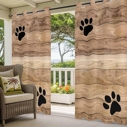 Wood Grain Outdoor Curtains for Patio Claws Animals Wooden Brown Waterproof Outside Curtains with Grommet Top Weatherproof Curtain for Cabana Pergola Gazebo, 1 Panel, 54" W x 84" L
