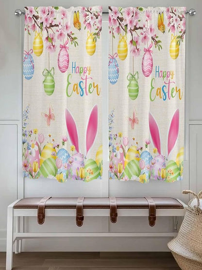 Happy Easter Bedroom Curtains 63 Inches length, Spring Farmhouse Bunny Eggs Flower Beige Window Treatment Curtain Drapes, Rod Pocket Curtain Panels for Living Room Kitchen, 42"x63", 2 Panels