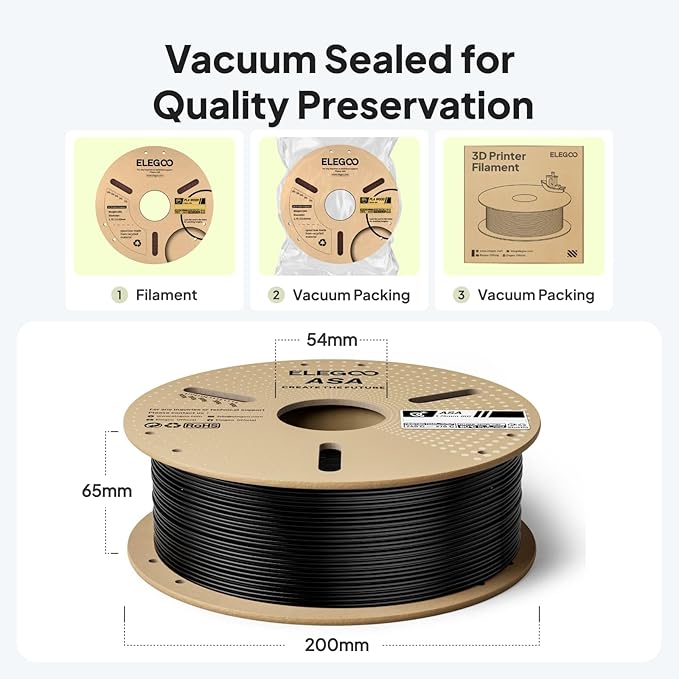 ELEGOO ASA Filament 1.75mm Gray 1KG, UV & Weather Resistant 3D Printer Filament for Outdoor Functional Parts, High Impact Strength Engineering Grad 1kg Spool (2.2lbs) Fit for FDM Printers