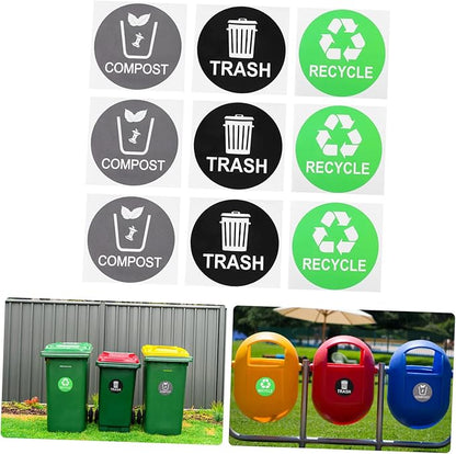 Garbage Can Recycling Stickers 9pcs Waste Sorting Decals Removable Adhesive Black Small Trash Can