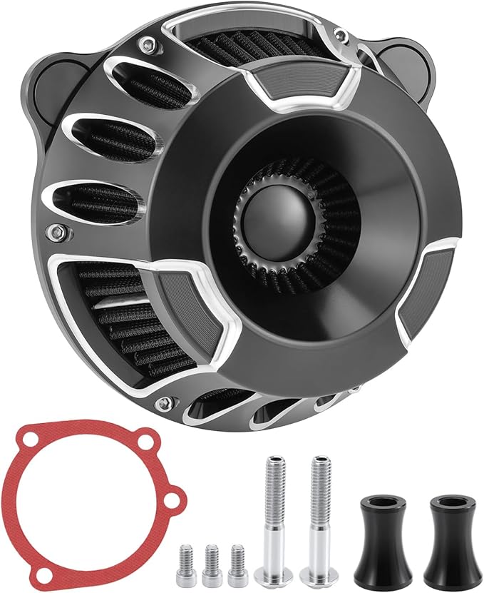 Motorcycle Air Filter Intake System Kit CNC Air Cleaner Fit for Harley Dyna 2000-2017, Softail 2000-2015, Touring 2000-2007(B-Black)