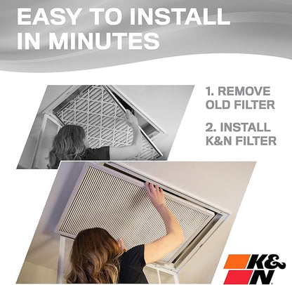 K&N 14X20X1 HVAC Furnace Air Filter, Lasts a Lifetime, Washable, Merv 8, the Last HVAC Filter You Will Ever Buy, Breathe Safely at Home or in the Office, HVC-8-11420