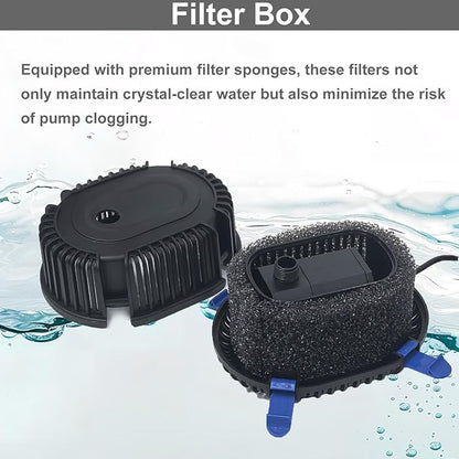 Pond Filter with Pump Fountain Kits, Submersible Pump Pond Fountain Koi Pond Filters for Outdoor Pond,3 Water Patterns Decoration Garden Pond Landscape,400GPH 110V Corded Electric