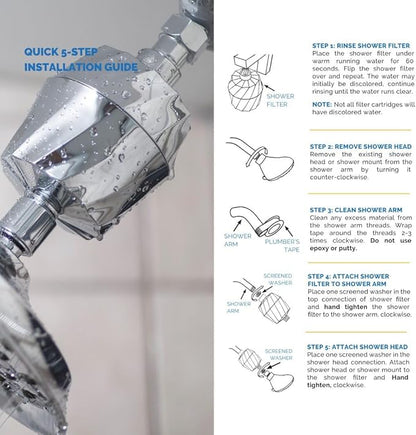 AquaBliss HD Revitalizing Shower Filter - Latest High Output Filtration. 2x Vitamin C, Minerals for Luscious Hair, Skin & Nails - KDF/CS/VC for Reduced Chlorine, Sediment & Metals - Chrome (SF400)