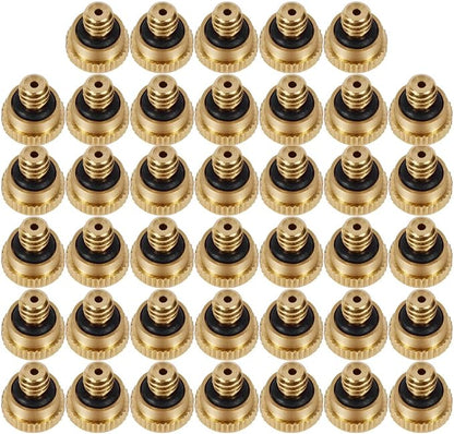 KUWAN 0.016" Orifice (0.4mm) Thread UNC 10/24 Brass Misting Nozzles Low Pressure Atomizing Misting Sprayer Water Hose Nozzle for Greenhouse, Landscaping, Outdoor Cooling Mister System (40PCS)