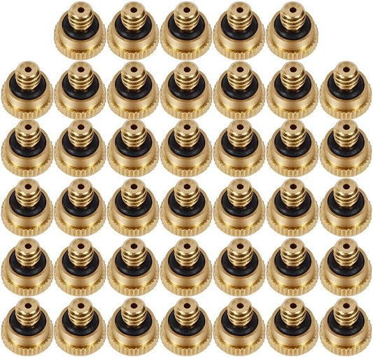 KUWAN 0.016" Orifice (0.4mm) Thread UNC 10/24 Brass Misting Nozzles Low Pressure Atomizing Misting Sprayer Water Hose Nozzle for Greenhouse, Landscaping, Outdoor Cooling Mister System (40PCS)