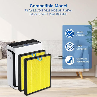 Vital 100S Pet Replacement Filter Compatible for Levoit Vital 100S Air Pu-ri-fier, 3 in 1 Filtration,Dust Pet Dander Filter&Pet Odor Activated Carbon Filter, Vital 100S-RF-PA(LRF-V102-YUS), Yellow, 2P
