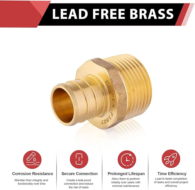 (Pack of 4) EFIELD Pex 3/4 Inch x 3/4 Inch Male NPT Adapter Brass Crimp Fittings, ASTM F1807,(PEX1807021-4PCS)