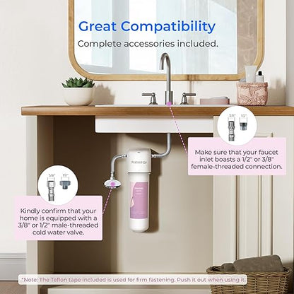 Waterdrop BFU2 Water Filter for Bathroom for Face Care, Reduces Chlorine, Scale in Water, Reduces Skin Redness and Irritation, 4-Stage Filtration, for Cold Water Supply Only
