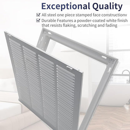 18"W x 18"H [Duct Opening Size] Steel Return Air Filter Grille - Removable Face/Door for 1 inch Filters -HVAC Vent Cover Grill - White [Outer Dimensions: 20 5/8"W X 20 5/8"H]