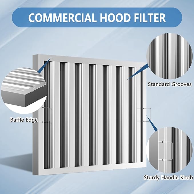 Stainless Steel Commercial Kitchen Hood Filter 24.5W x 19.5H Inch Range Hood Baffle for Grease Rated Commercial Kitchen Exhaust Hood 7 Grooves Hood Filter (5 Pack)