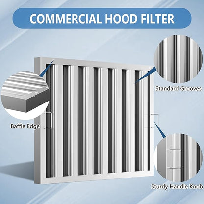 Stainless Steel Commercial Kitchen Hood Filter 24.5W x 19.5H Inch Range Hood Baffle for Grease Rated Commercial Kitchen Exhaust Hood 7 Grooves Hood Filter (5 Pack)