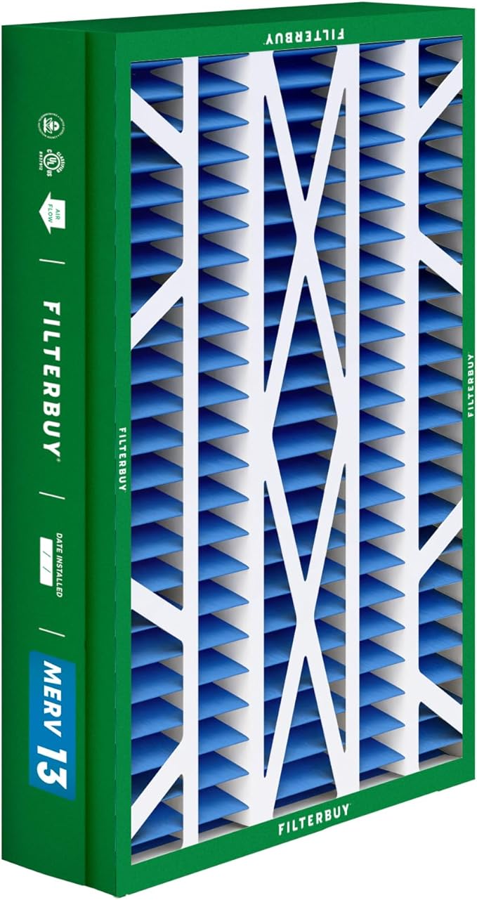 Filterbuy 14.5x27x5 Air Filter MERV 13 Optimal Smoke & Allergy Defense (4-Pack), Pleated HVAC AC Furnace Filters for Trane, American Standard, Honeywell, and More (Actual Size: 14.06 x 26.13 x 4.97)