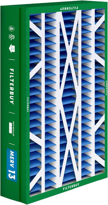 Filterbuy 14.5x27x5 Air Filter MERV 13 Optimal Smoke & Allergy Defense (4-Pack), Pleated HVAC AC Furnace Filters for Trane, American Standard, Honeywell, and More (Actual Size: 14.06 x 26.13 x 4.97)