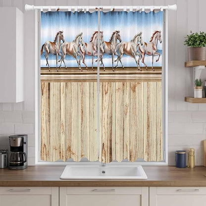 Western Horse Living Room Curtains 96 Inch Length, Window Curtains Tab Top, Farmhouse Wooden Grain Vintage Cowboy Barn Door Light Filtering Window Treatments Drapes 52"x96" 2 Panel