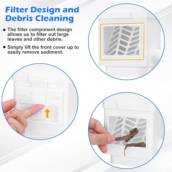 WADEO Rainwater Collection System, Rain Barrel Diverter Kit Fits for 2"x 3" or 3"x 4" Residential Downspouts, Downspout Diverter with Adjustable Valve and Filter, 5FT Hose, White