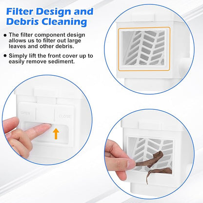 WADEO Rainwater Collection System, Rain Barrel Diverter Kit Fits for 2"x 3" or 3"x 4" Residential Downspouts, Downspout Diverter with Adjustable Valve and Filter, 5FT Hose, White