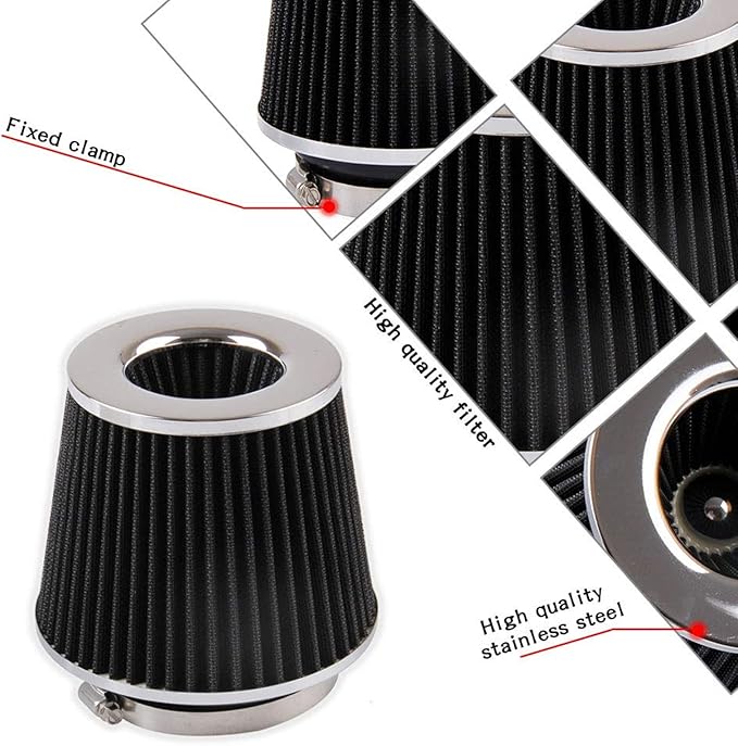 RYANSTAR Universal Clamp-on Air Intake Filter(2 Pack),3 In /3.5 In /4 In Three different Sizes, Round Tapered High Performance, Washable, Replacement Air Filter, For cars and motorcycles (black)