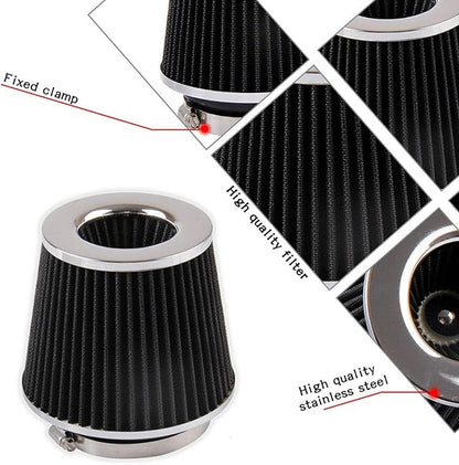 RYANSTAR Universal Clamp-on Air Intake Filter(2 Pack),3 In /3.5 In /4 In Three different Sizes, Round Tapered High Performance, Washable, Replacement Air Filter, For cars and motorcycles (black)