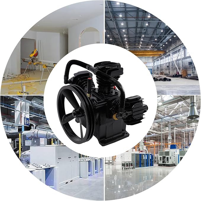 Air Compressor Pump Head, 5-HP Single-Stage Inline-Twin Replacement Air Compressor Pump 3 Cylinder Head, Single-Stage Aluminum Air Compressor Pump Replacement with 115 Max. PSI, 10-12 CFM