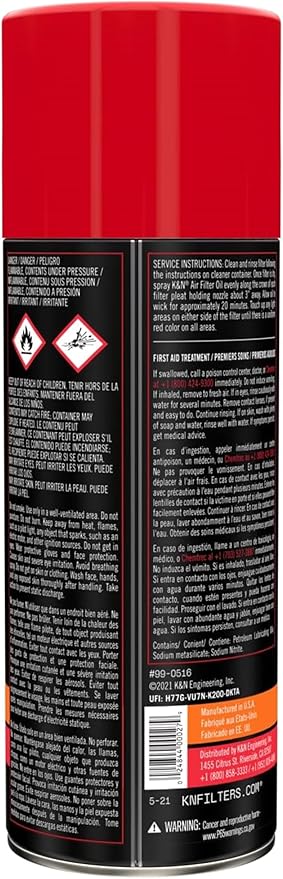 K&N Air Filter Oil: Aerosol; Restore Engine Air Filter Performance and Efficiency, 99-0516, 347g(12.25 Oz)