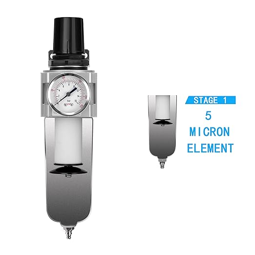 NANPU Industrial Grade Heavy Duty Particulate Filter & Air Regulator, Metal Bowl, Suitable for Paint Spray (1/2" NPT, Auto Drain)