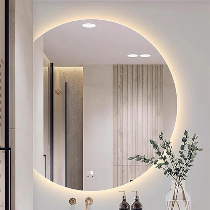 Half circle mirror，half circle mirrors for wall，half moon mirrors for wall，Dimmable LED Vanity Mirror Half Circle,Illuminated Mirror with Demister Pad, Anti-fog bathroom mirror，3 colours dimmable(Whit