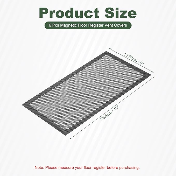 YOKIVE 6 Pcs Magnetic Floor Vent Covers, Floor Register Cover PVC Mesh Air Vent Screen Filters, Great for Home Floor, Wall, Ceiling, Catch Debris Hair Dust (Black, 10-Inch x 5-Inch)