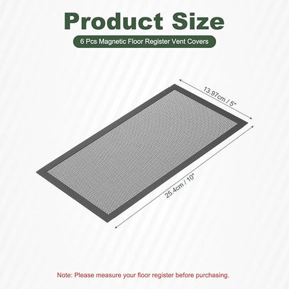YOKIVE 6 Pcs Magnetic Floor Vent Covers, Floor Register Cover PVC Mesh Air Vent Screen Filters, Great for Home Floor, Wall, Ceiling, Catch Debris Hair Dust (Black, 10-Inch x 5-Inch)