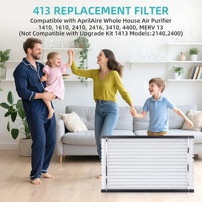 2 Pack 413 Air Filter Compatible with AprilAire Whole House Air Purifiers Model 1410, 1610, 2410, 2416, 3410, 4400, 2140 - MERV 13, Size:16x25x4
