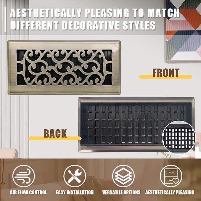 Floor Vents Register Ease Adjust 4X10 Inch Floor Air Vent Heavy Duty Walkable Steel Bronze Color Floor Register Vents Air Vent Cover for Home