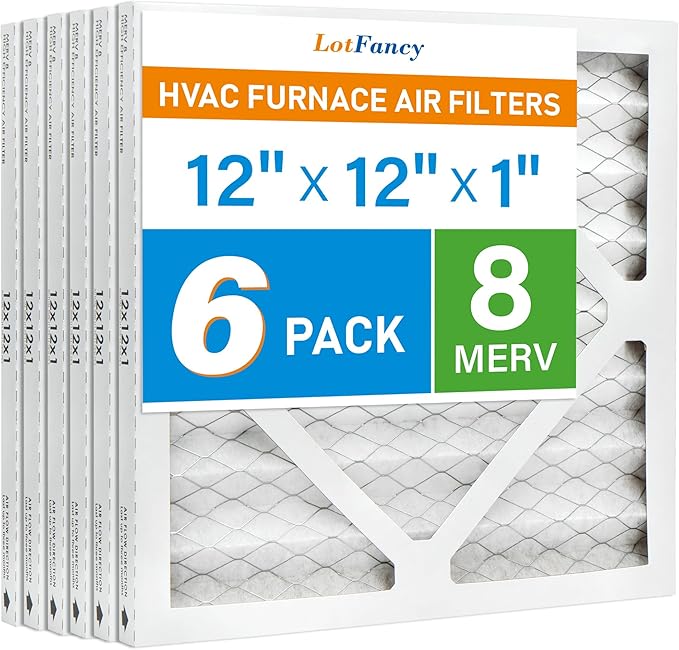 LotFancy 12x12x1 Air Filter MERV 8 6-Pack, Electrostatic Pleated Furnace & AC Filter, Captures Dust, Pet Hair, Pollen, Actual Size: 11.75"x11.75"x0.75"
