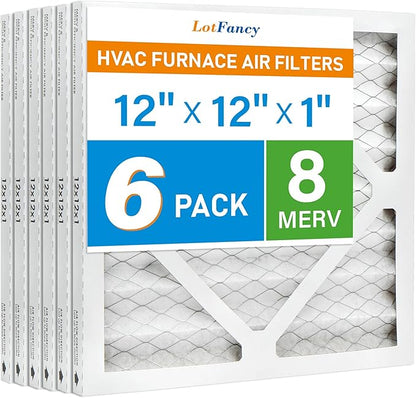 LotFancy 12x12x1 Air Filter MERV 8 6-Pack, Electrostatic Pleated Furnace & AC Filter, Captures Dust, Pet Hair, Pollen, Actual Size: 11.75"x11.75"x0.75"