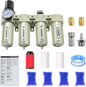 3/4" NPT Industrial Grade 4 Stage Air-Dryer-for-Compressor, Air-Compressor-Water-Separator-System for Plasma Cutter and Paint Spray, 3Filter&1Dryer System，Manual Drain