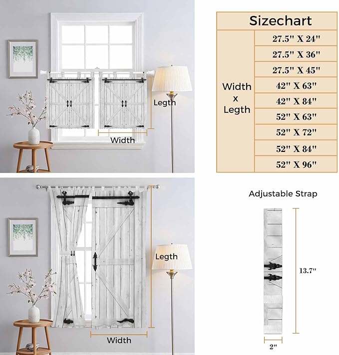 Farmhouse Wood Grain Bedroom Curtains 72 Inch Length, Window Curtains Tab Top, Vintage Country Barn Gate Grey Light Filtering Window Treatments Drapes 52"x72" 2 Panel